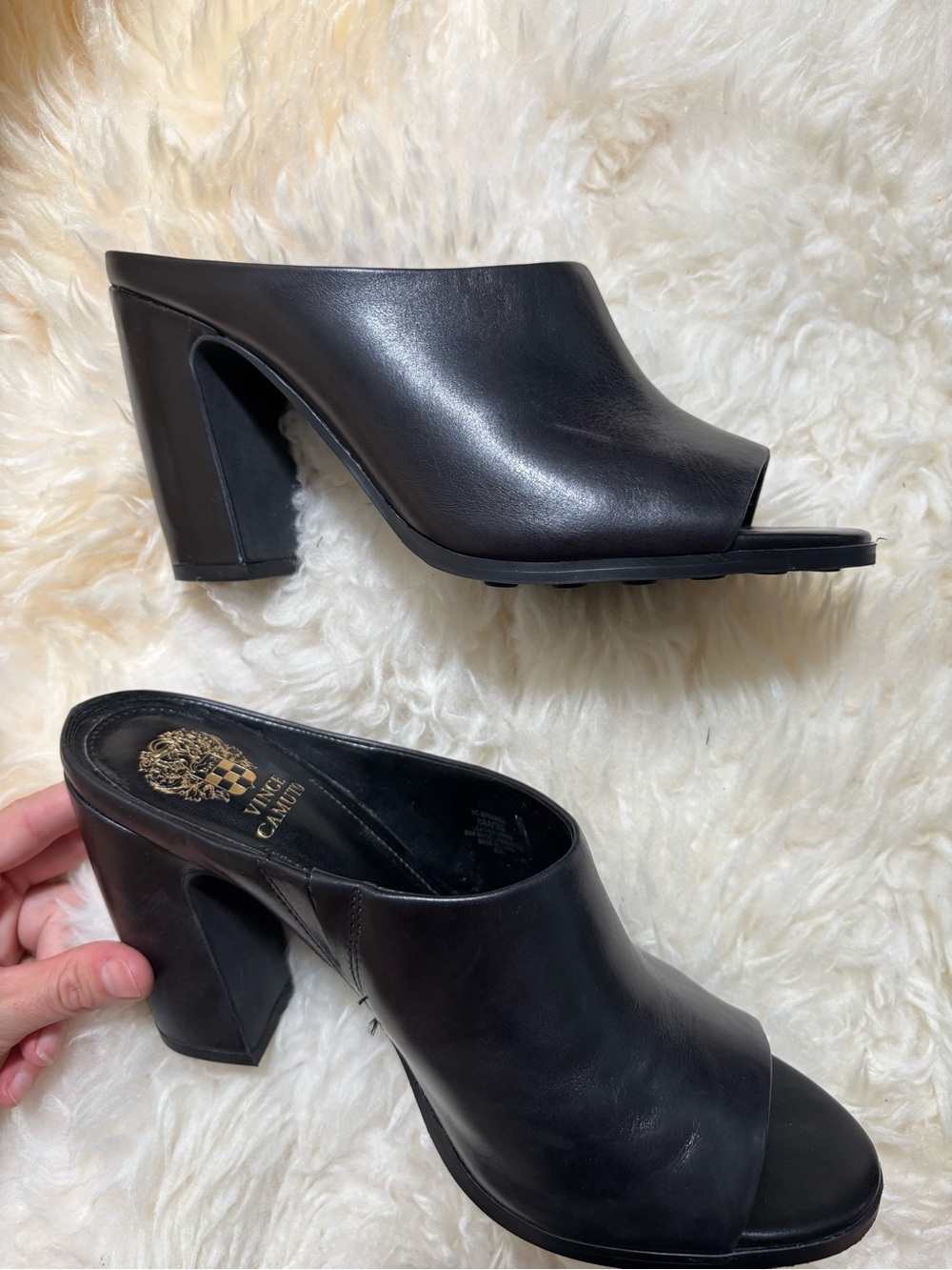 Vince Camuto Black Leather Open-Toe Slide Mules - Picture 6 of 6
